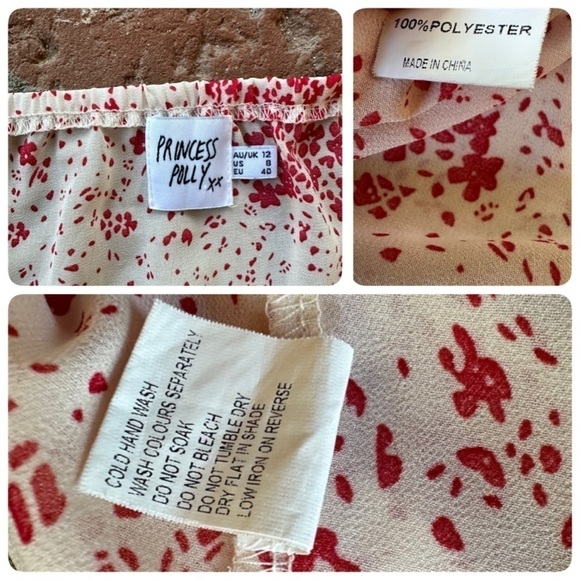 Princess Polly Cream & Red Floral Sheer V-Neck Wide Smocked Waist Mini Dress 8 - Picture 6 of 16